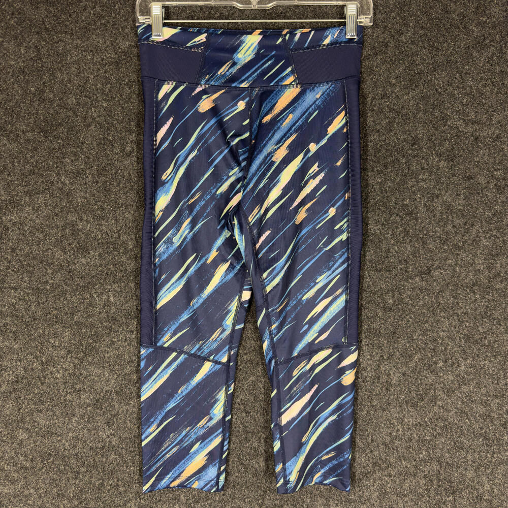 Tek Gear Activewear Leggings Women M Medium Blue Striped Mid Rise Capri Pull On